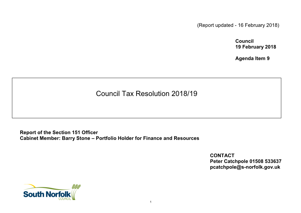 Council Tax Resolution 2018/19