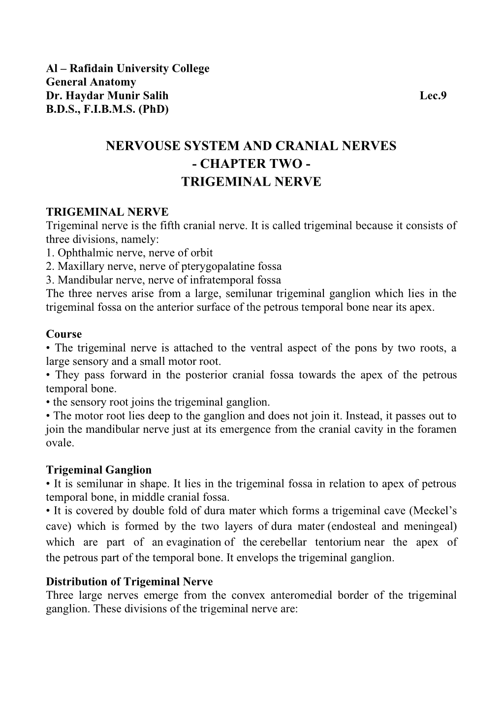 Lec: 9 General Anatomy by Dr. Haydar Munir Salih B.D.S. , F.I.B.M.S