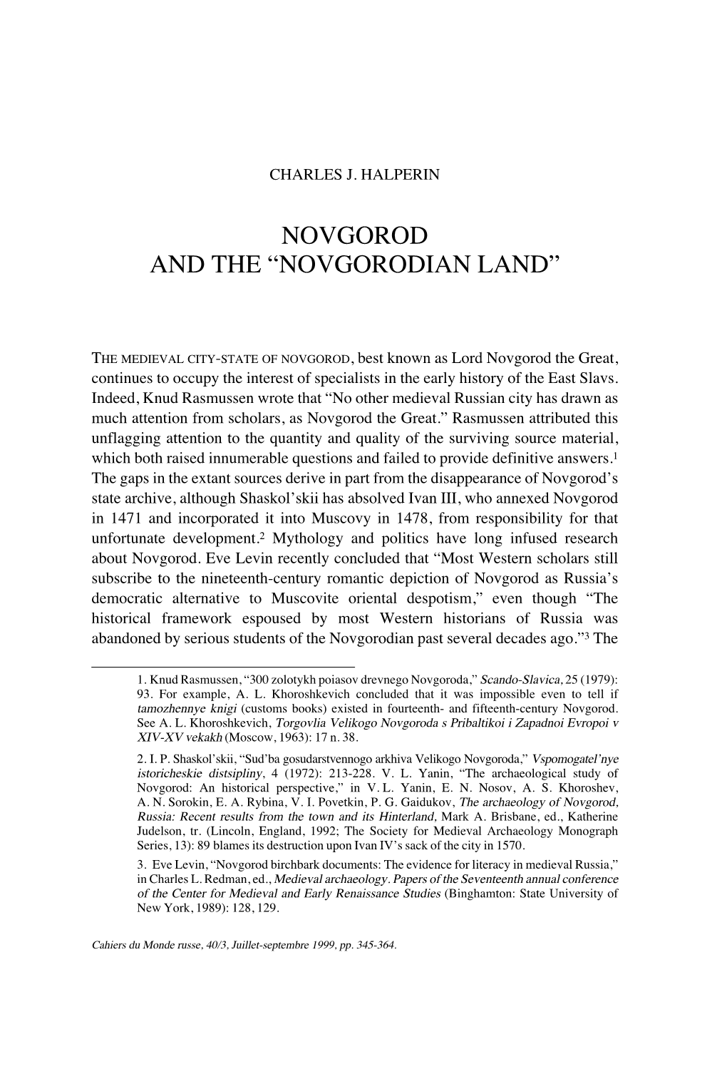 Novgorod and the “Novgorodian Land”