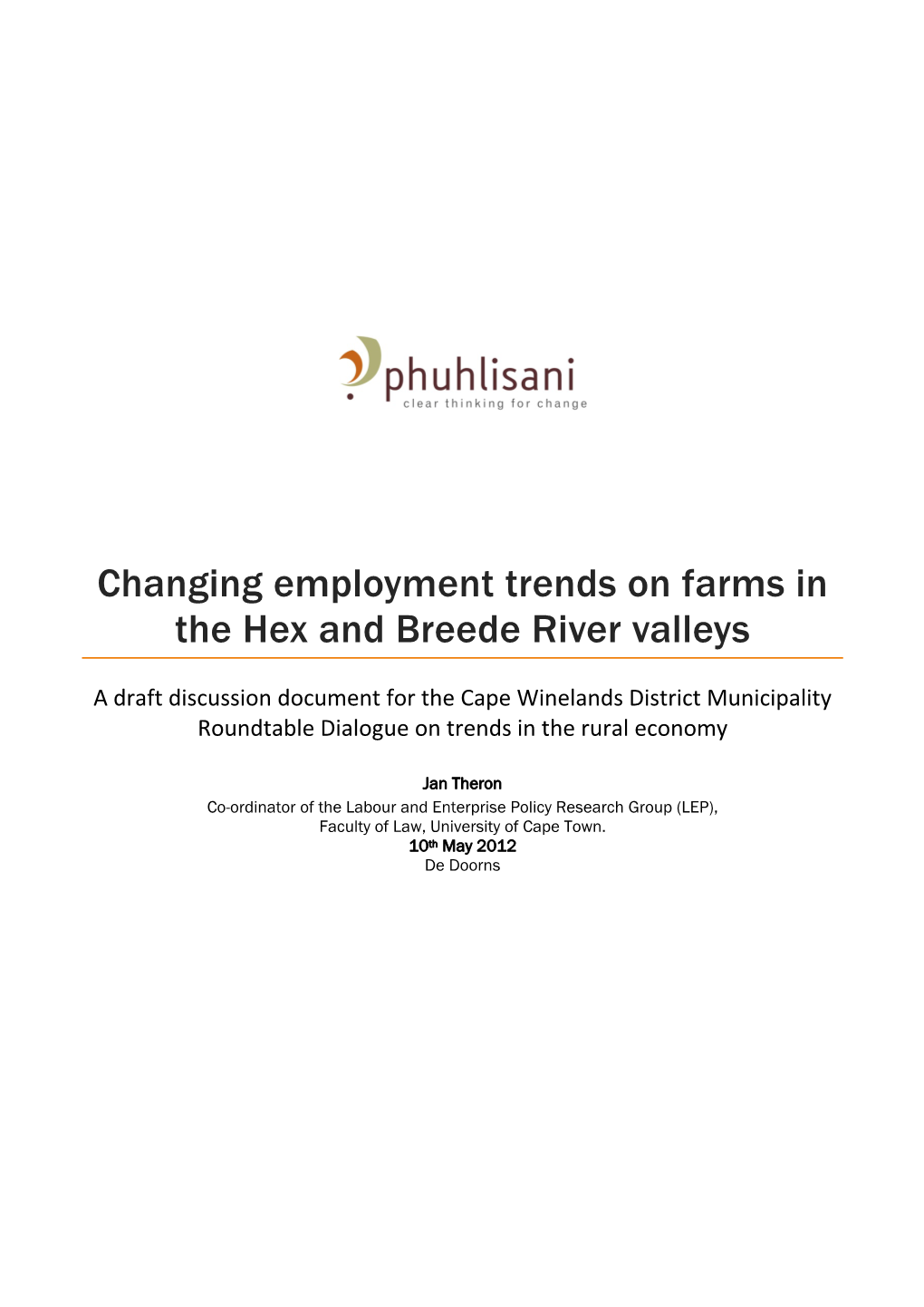 Changing Employment Trends on Farms in the Hex and Breede River Valleys