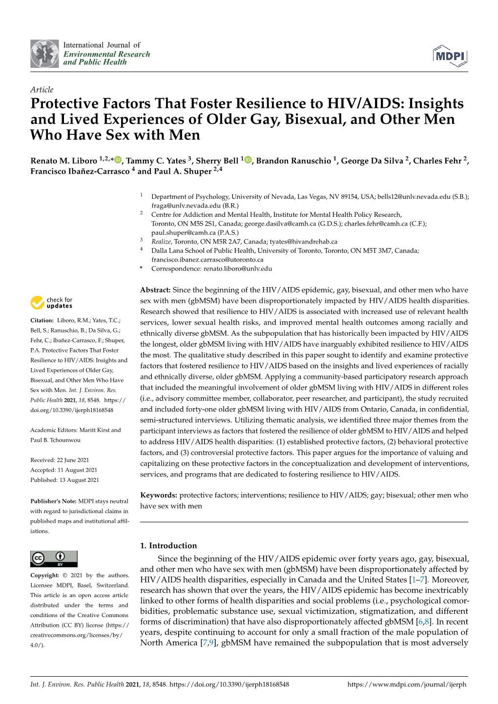 Protective Factors That Foster Resilience to HIV/AIDS: Insights and Lived Experiences of Older Gay, Bisexual, and Other Men Who Have Sex with Men