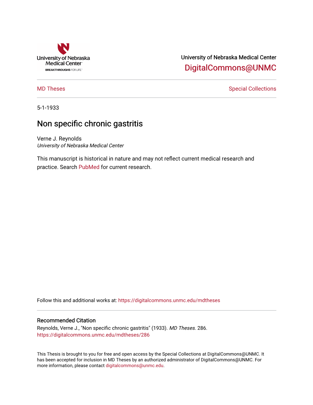 Non Specific Chronic Gastritis