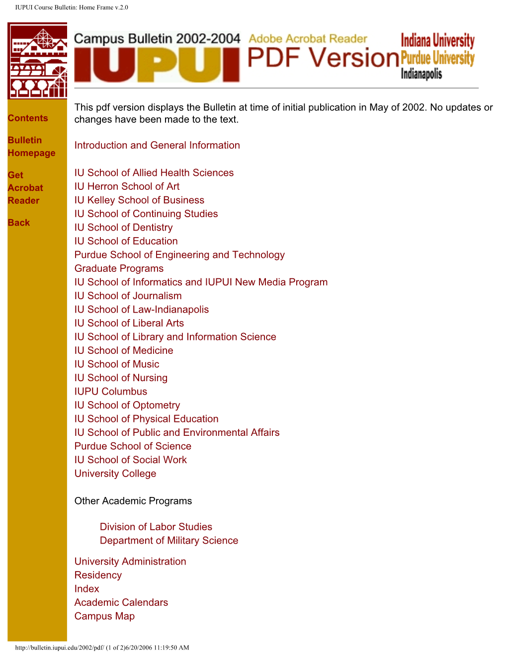 IUPUI Course Bulletin: Home Frame V.2.0