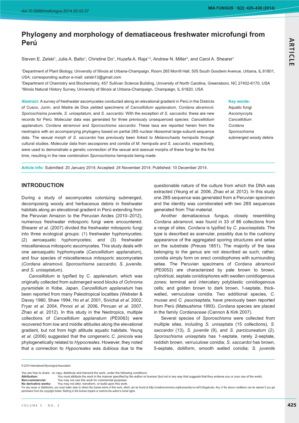 AR TICLE Phylogeny and Morphology of Dematiaceous Freshwater