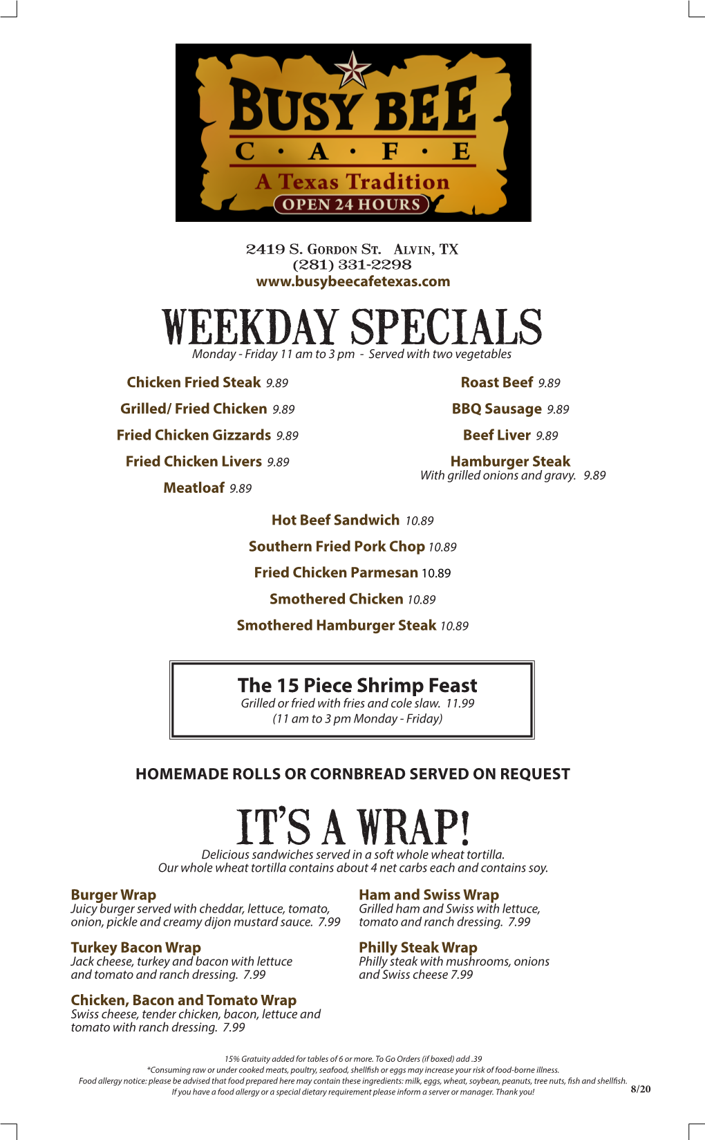 It's a Wrap! Weekday Specials