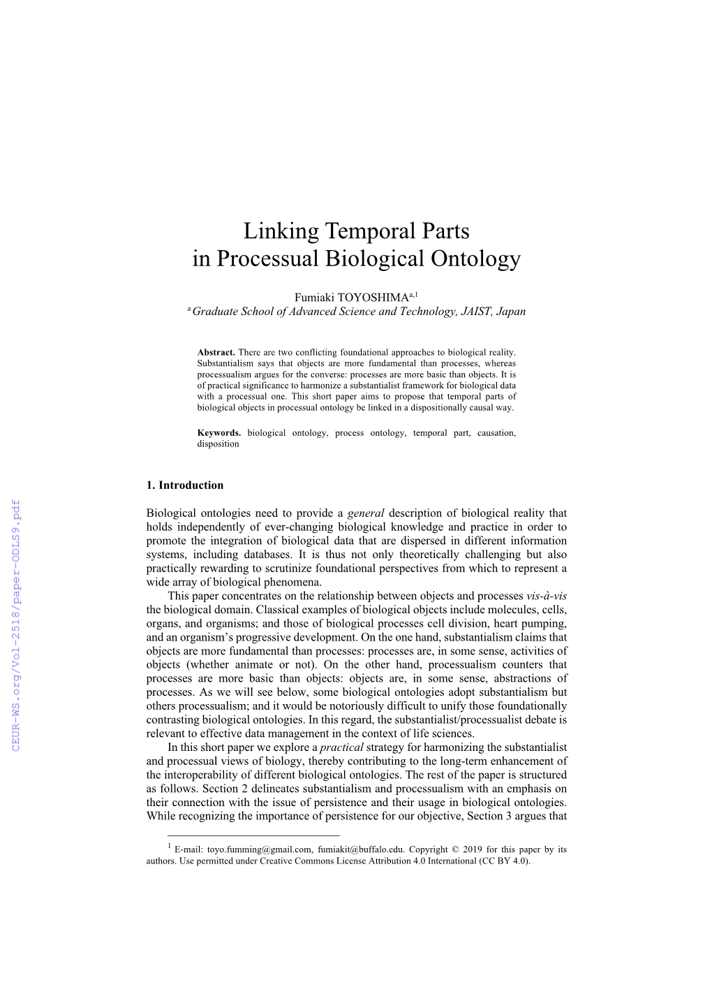 Linking Temporal Parts in Processual Biological Ontology