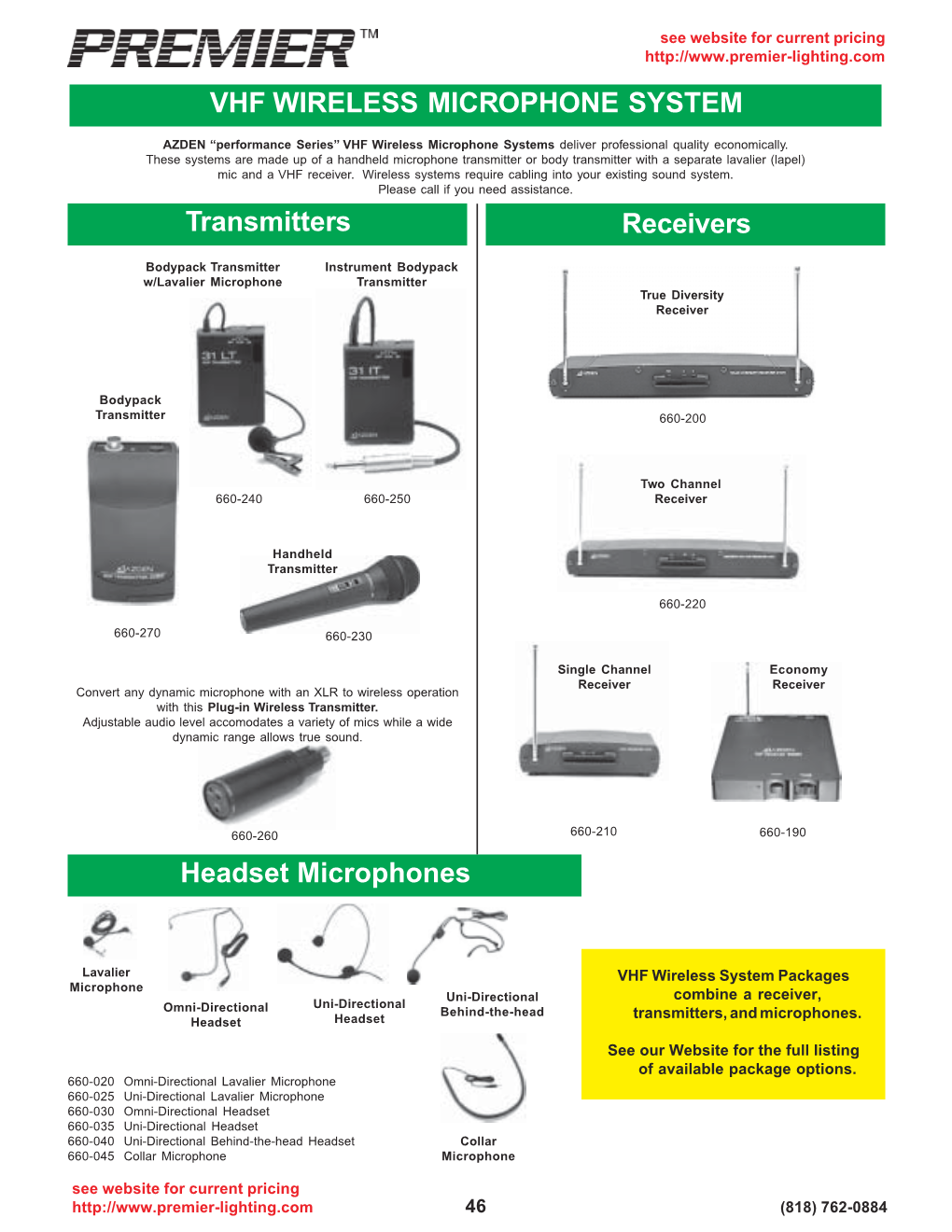 VHF WIRELESS MICROPHONE SYSTEM Transmitters Receivers