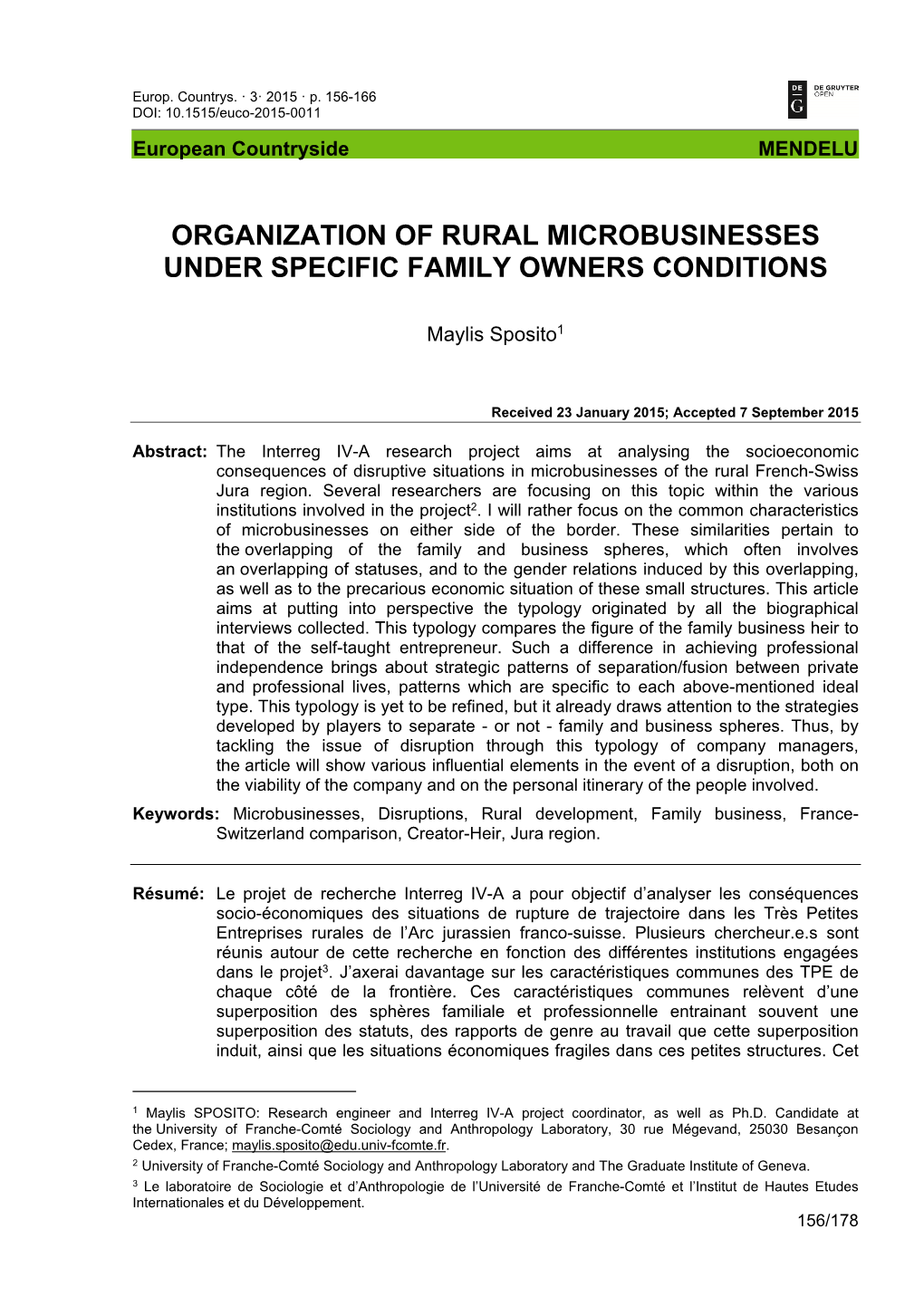 Organization of Rural Microbusinesses Under Specific Family Owners Conditions