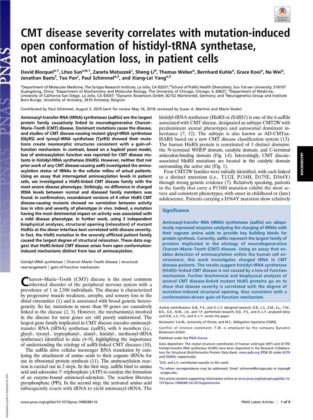 CMT Disease Severity Correlates with Mutation-Induced Open Conformation of Histidyl-Trna Synthetase, Not Aminoacylation Loss, in Patient Cells