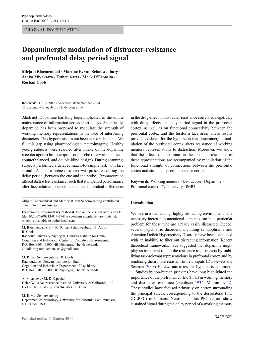 Dopaminergic Modulation of Distracter-Resistance and Prefrontal Delay Period Signal