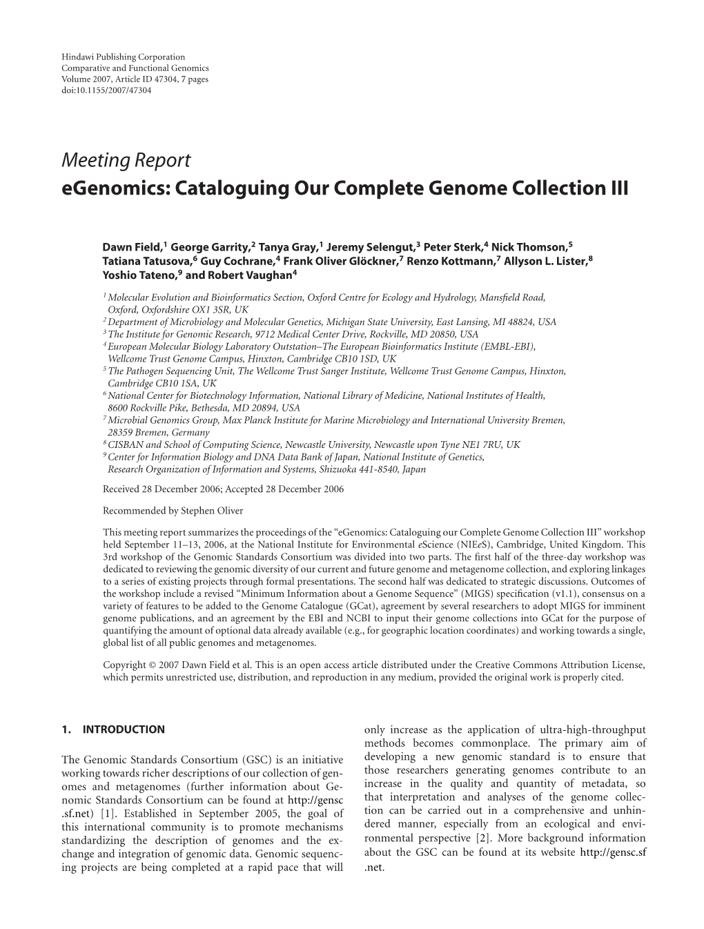 Egenomics: Cataloguing Our Complete Genome Collection III