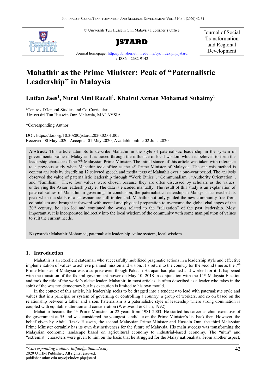 Mahathir As the Prime Minister: Peak of “Paternalistic Leadership” in Malaysia