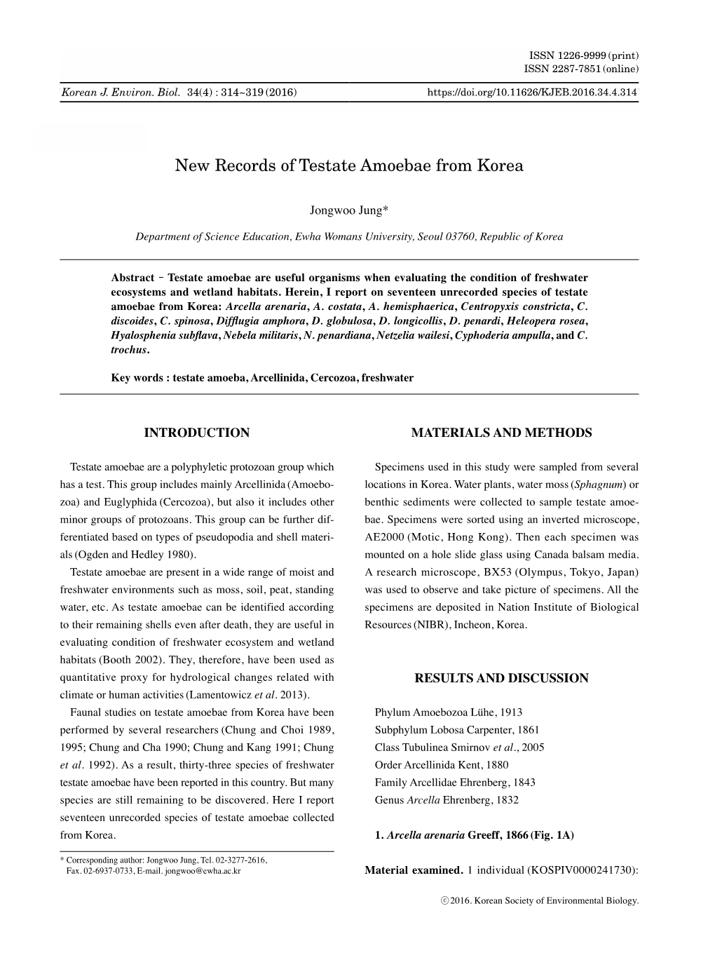 New Records of Testate Amoebae from Korea