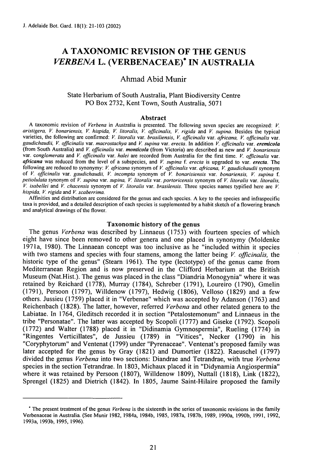 A Taxonomic Revision of the Genus Verbena L