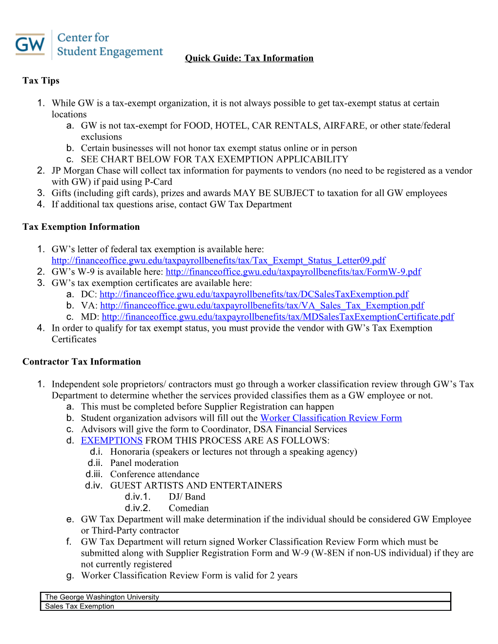 Quick Guide: Tax Information