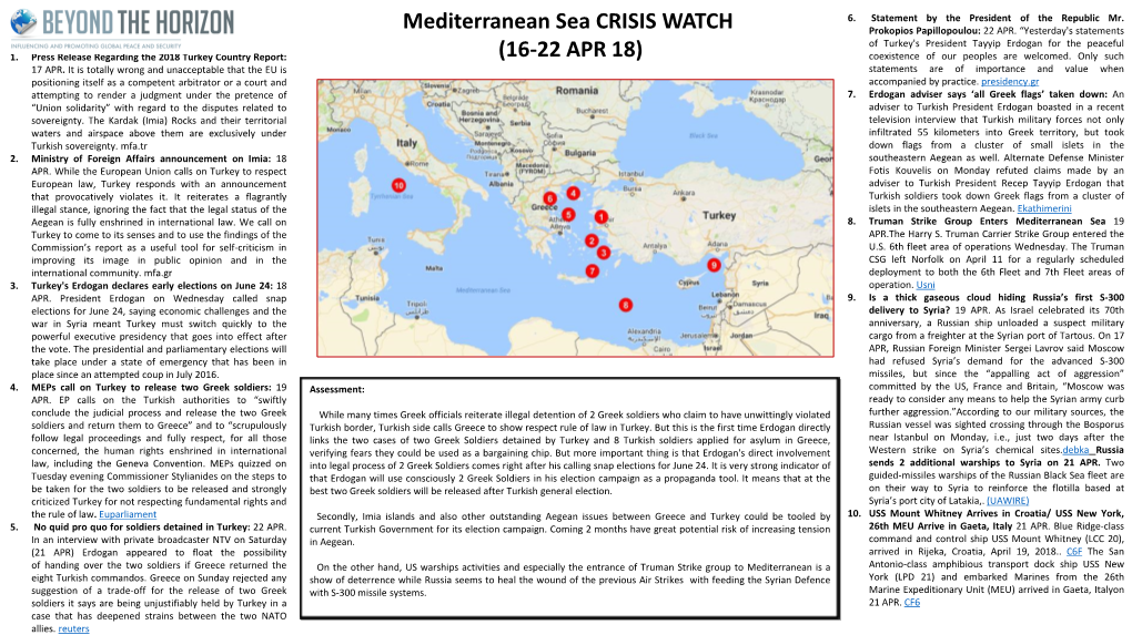 Mediterranean Sea CRISIS WATCH (16-22 APR