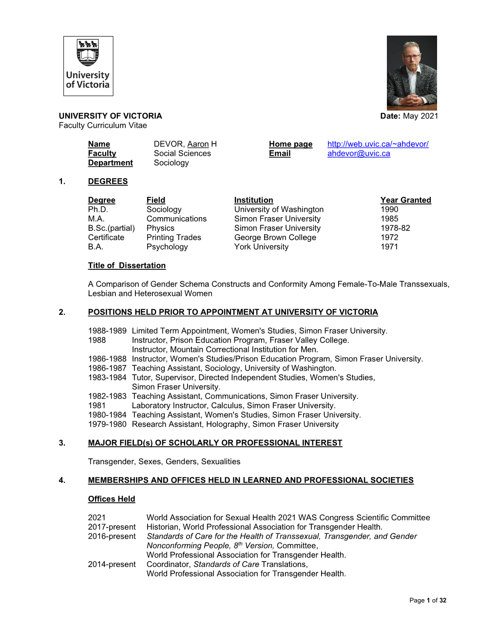 May 2021 Faculty Curriculum Vitae