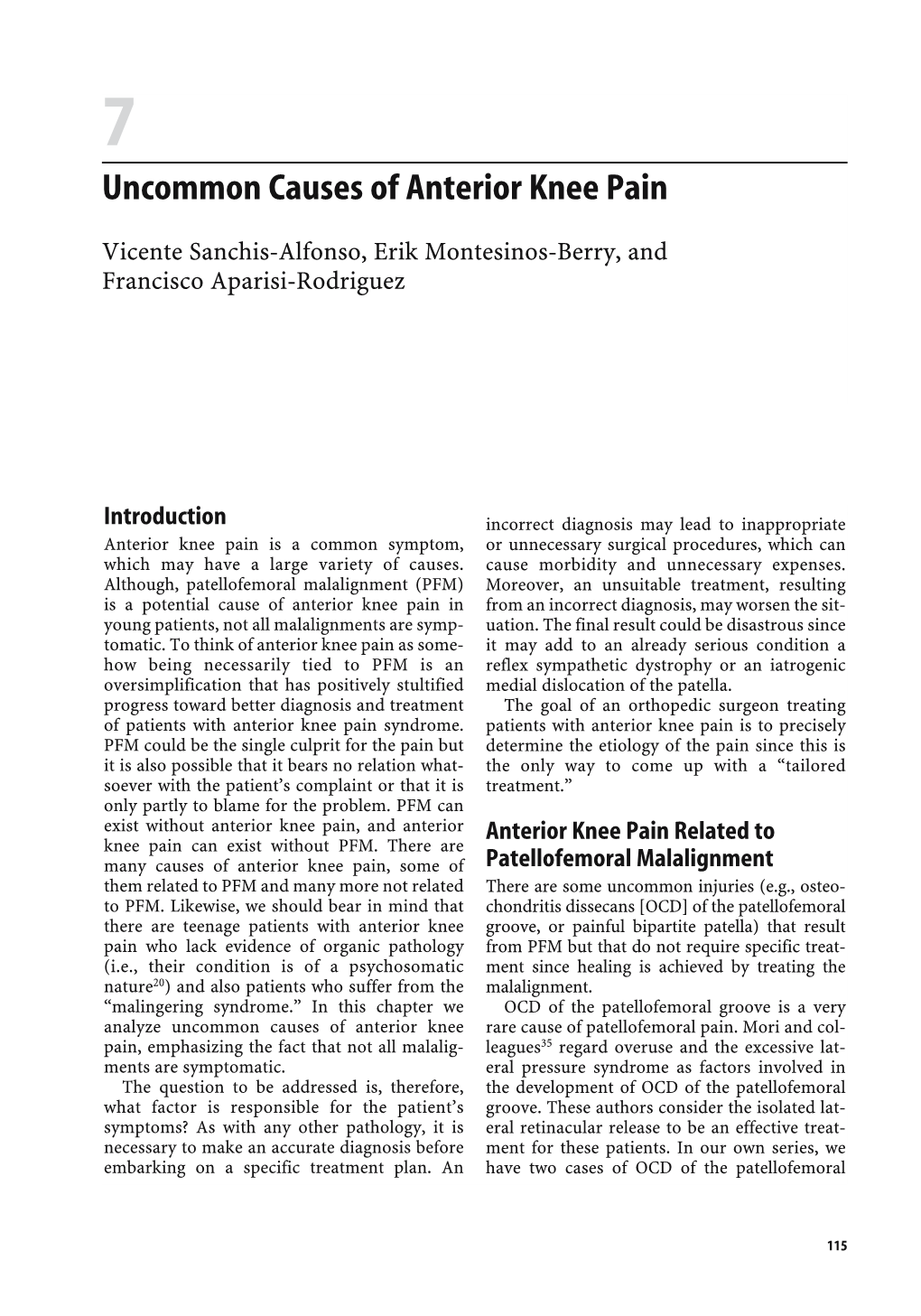 Uncommon Causes of Anterior Knee Pain