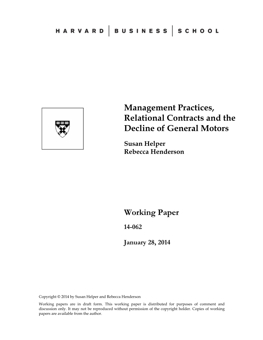 Management Practices, Relational Contracts and the Decline of General Motors