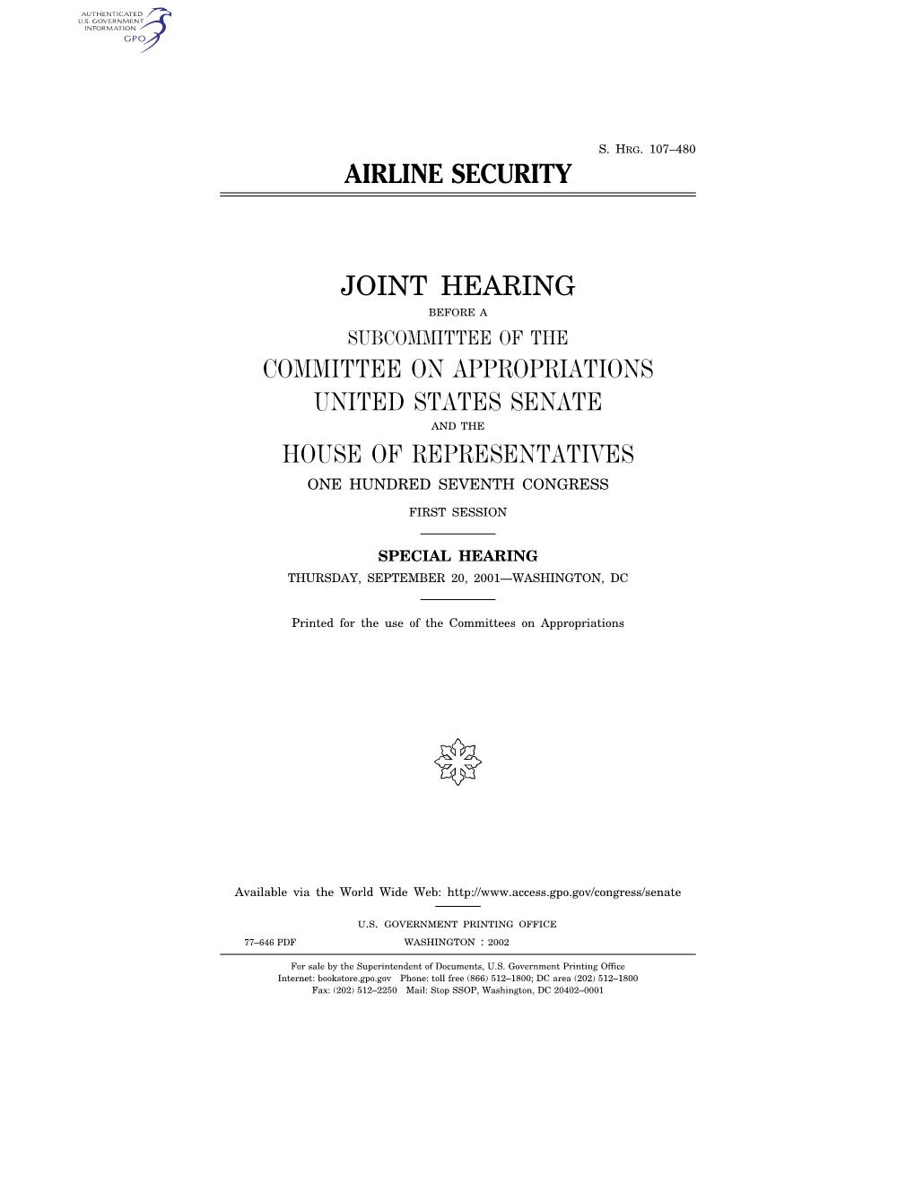 Airline Security Joint Hearing Committee On