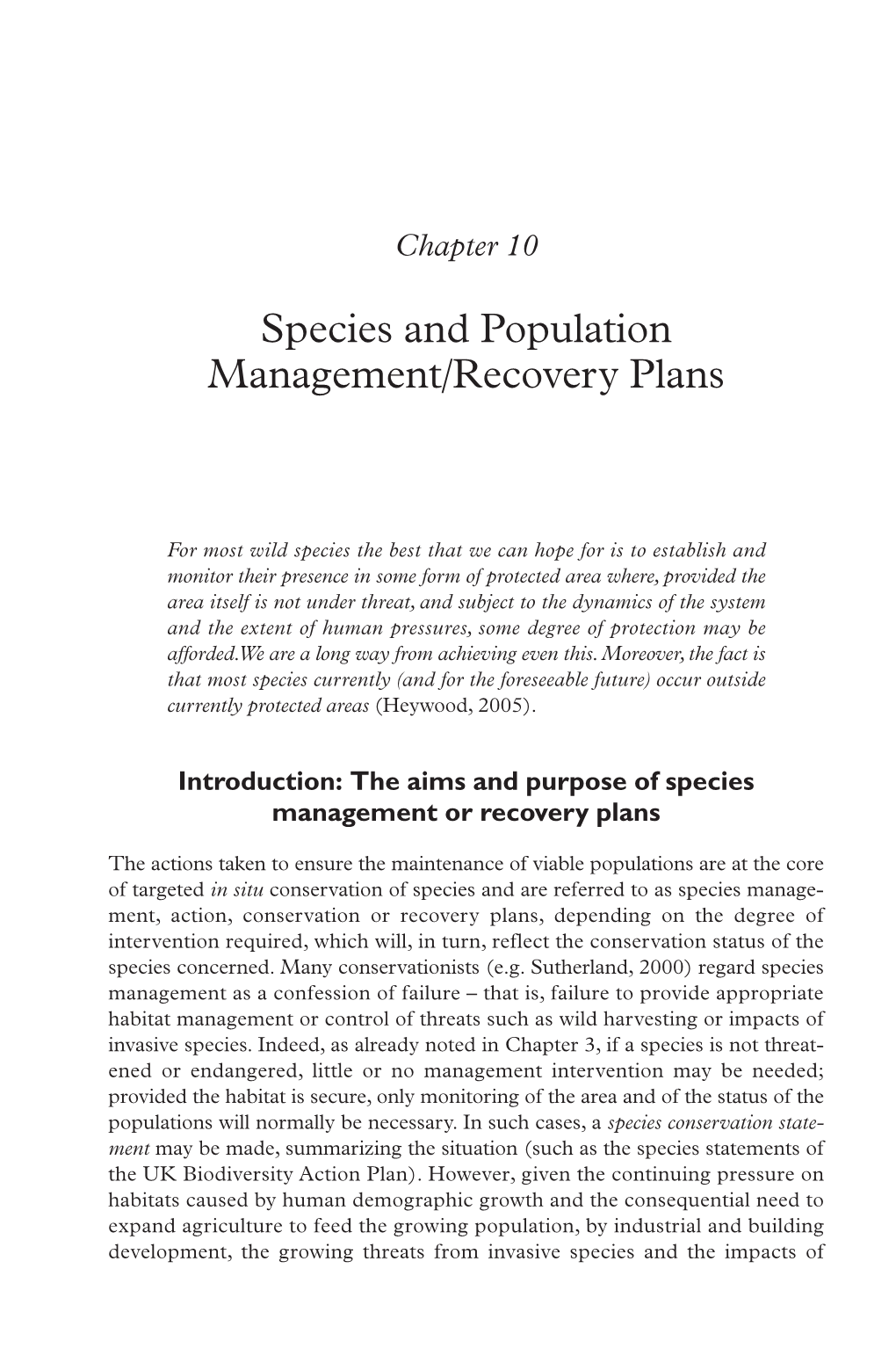 Species and Population Management/Recovery Plans