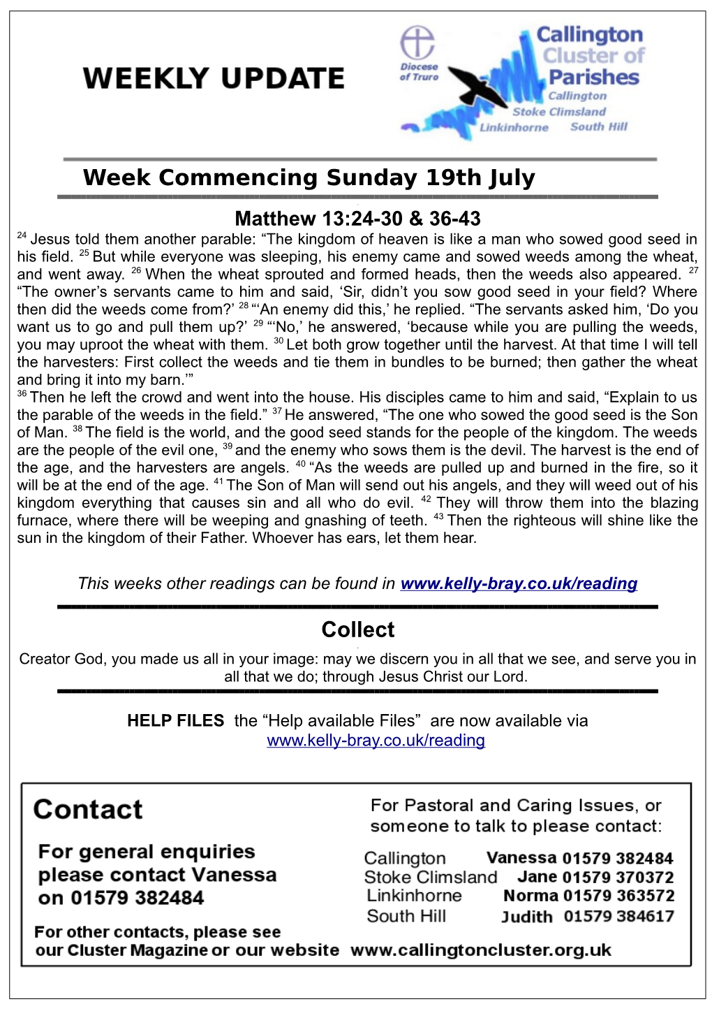 Week Commencing Sunday 19Th July Collect