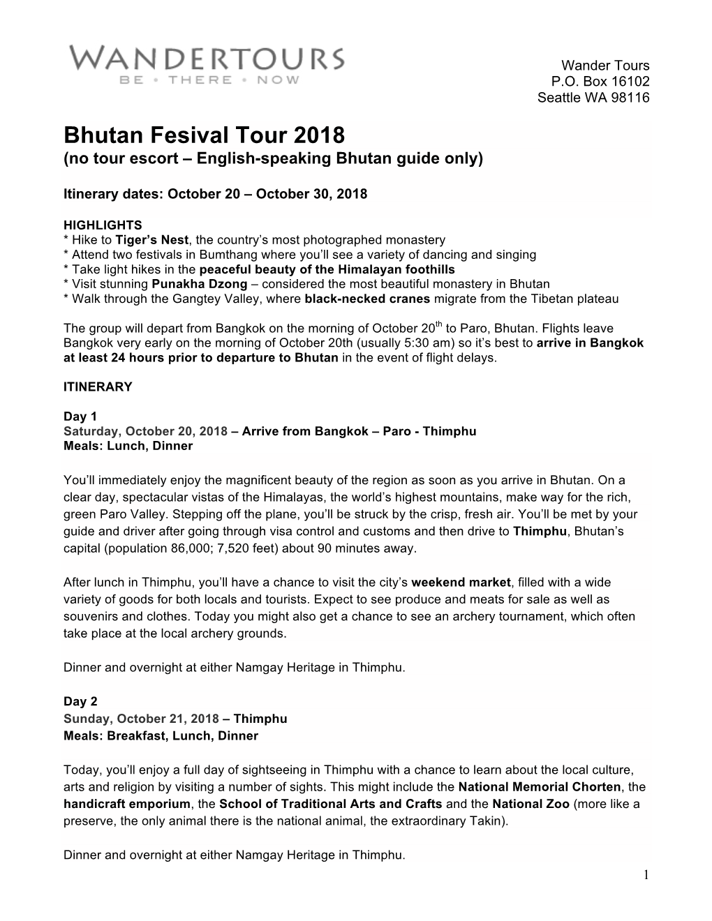 Bhutan Fesival Tour 2018 (No Tour Escort – English-Speaking Bhutan Guide Only)