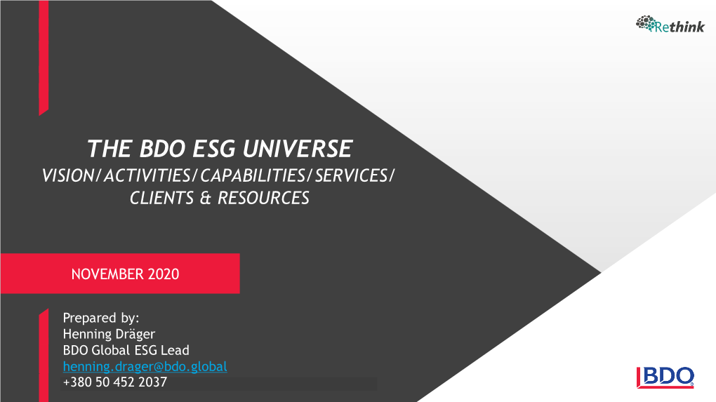 The Bdo Esg Universe Vision/Activities/Capabilities/Services/ Clients & Resources