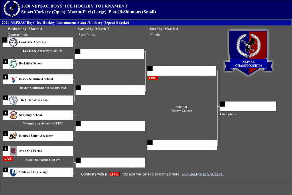 2020 NEPSAC BOYS' ICE HOCKEY TOURNAMENT Stuart/Corkery (Open), Martin/Earl (Large), Piatelli/Simmons (Small)