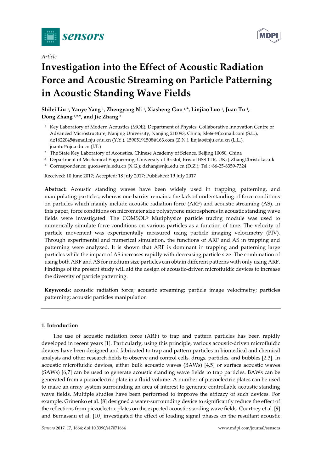 Investigation Into the Effect of Acoustic Radiation Force and Acoustic Streaming on Particle Patterning in Acoustic Standing Wave Fields