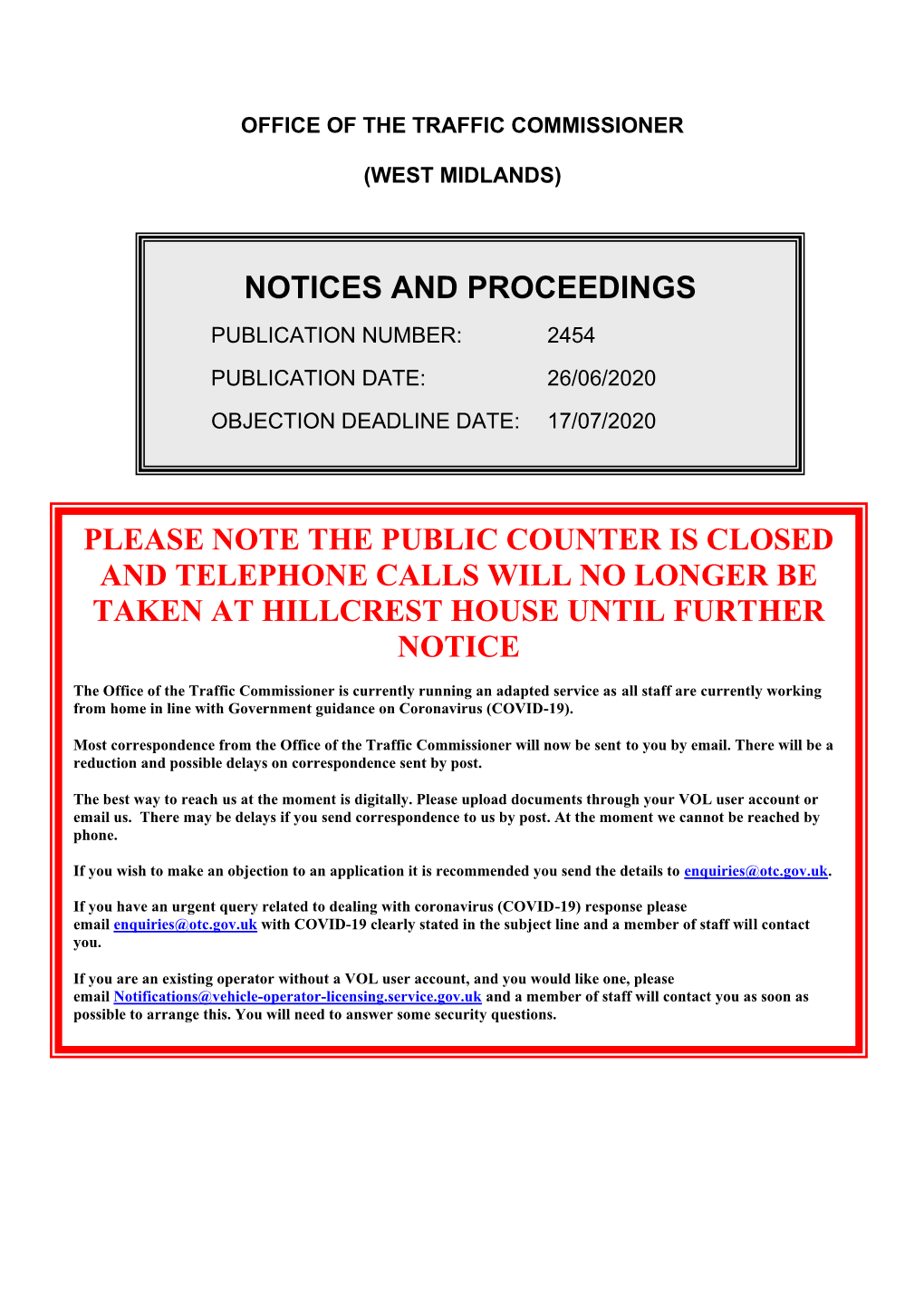 Notices and Proceedings for the West Midlands