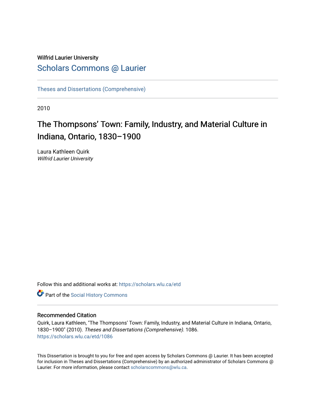 Family, Industry, and Material Culture in Indiana, Ontario, 1830–1900