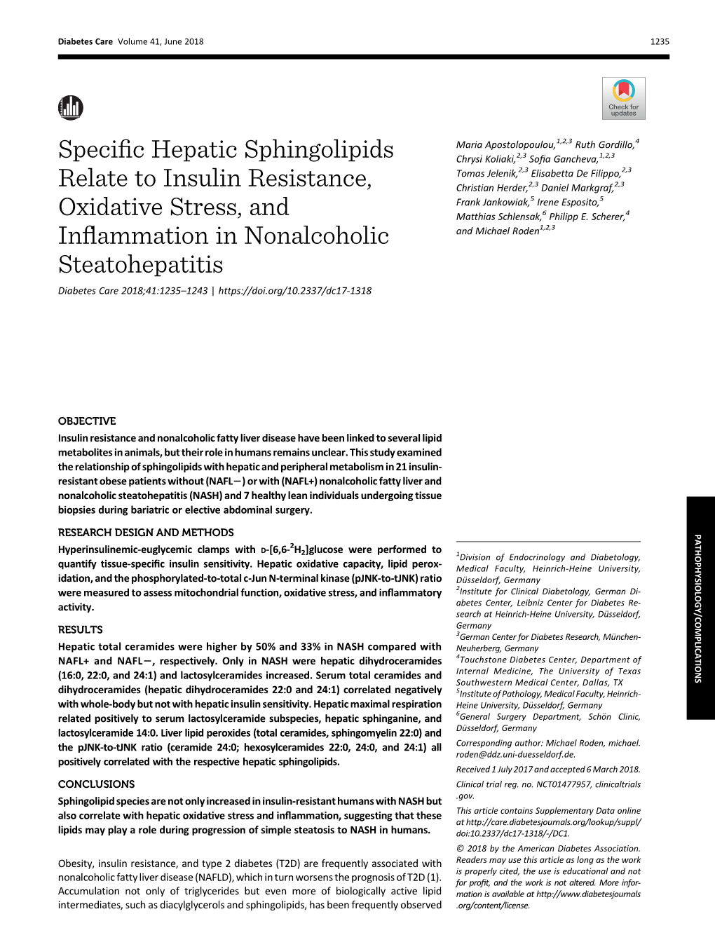 Specific Hepatic Sphingolipids Relate to Insulin Resistance, Oxidative