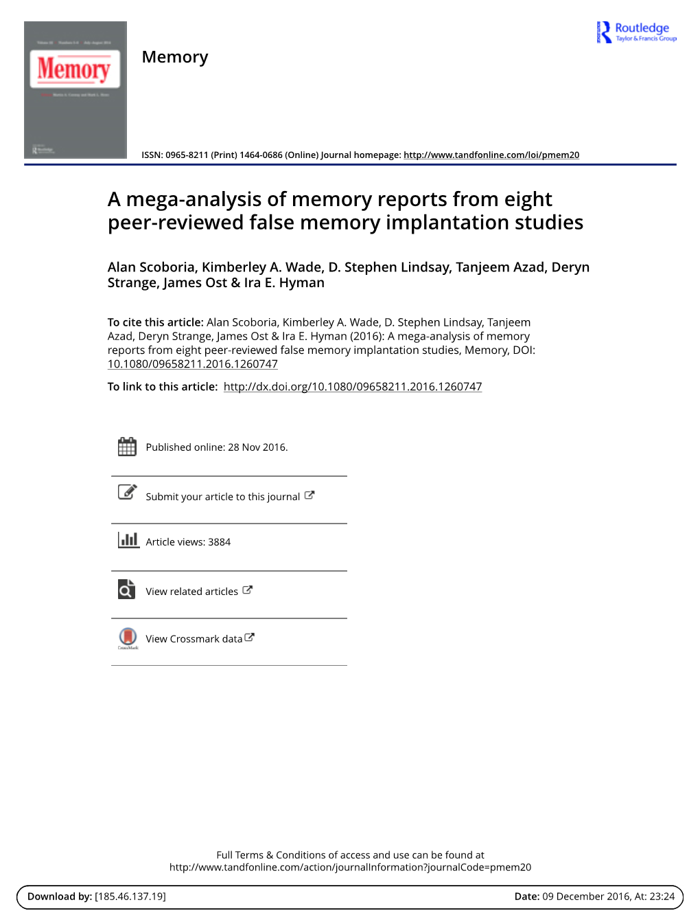 A Mega-Analysis of Memory Reports from Eight Peer-Reviewed False Memory Implantation Studies