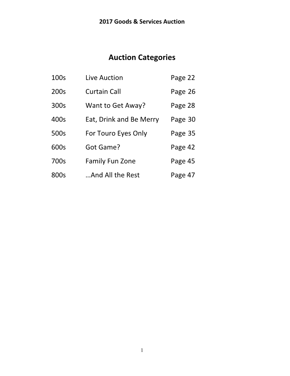 Auction Categories