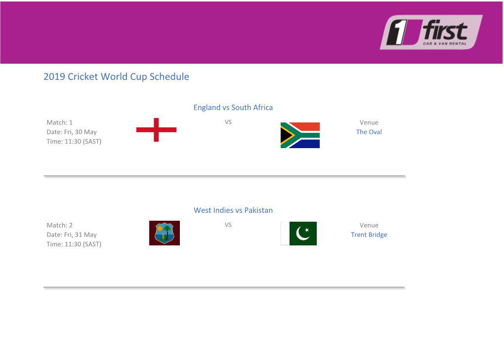 To View and Download the 2019 Cricket World Cup Schedule