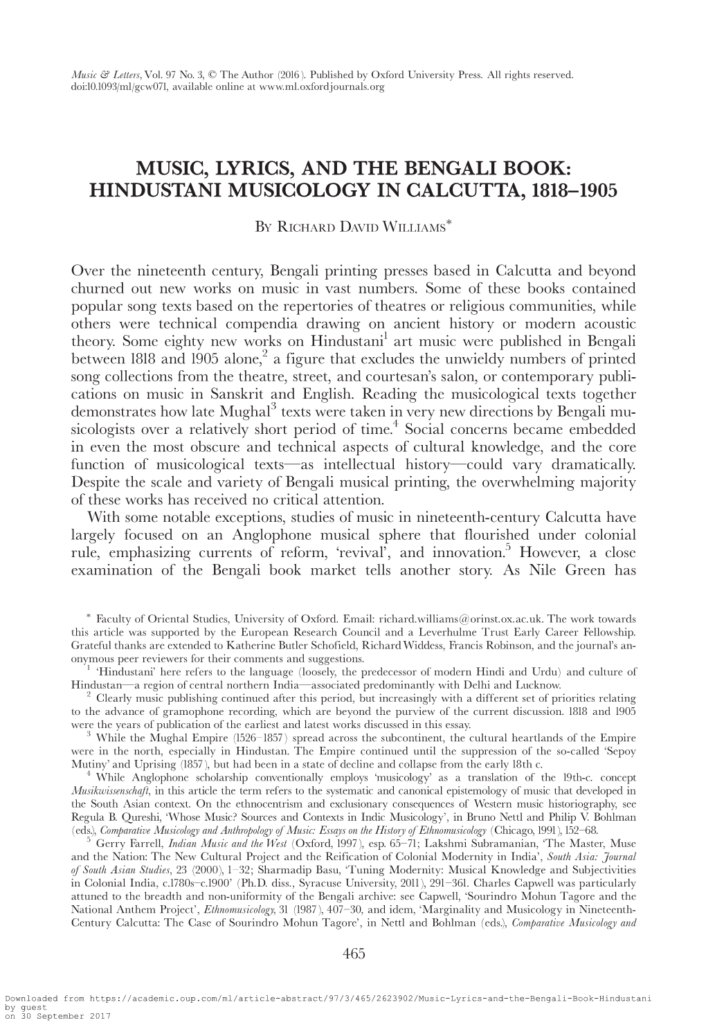 Music, Lyrics, and the Bengali Book: Hindustani Musicology in Calcutta, 1818^1905