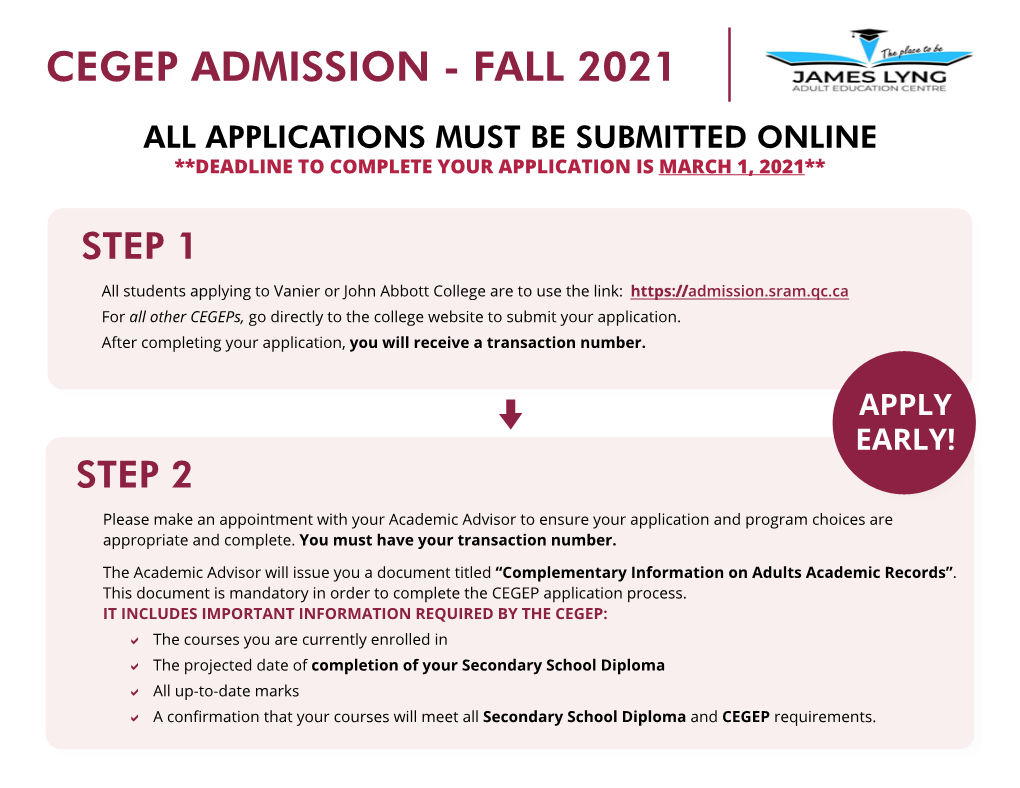 Cegep Admission - Fall 2021