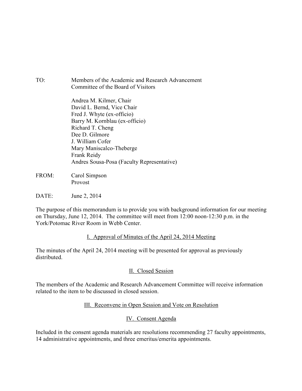 Academic & Research Advancement Committee Agenda