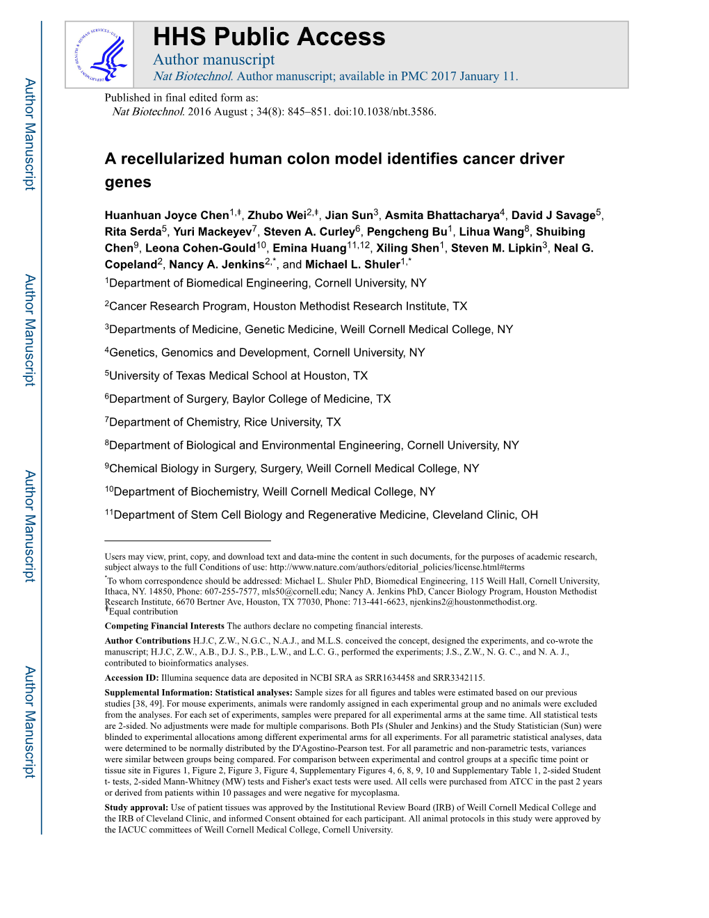 A Recellularized Human Colon Model Identifies Cancer Driver Genes