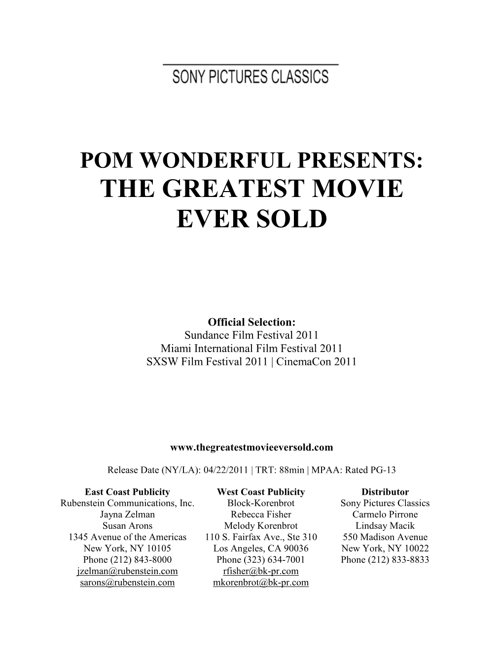 Pom Wonderful Presents: the Greatest Movie Ever Sold