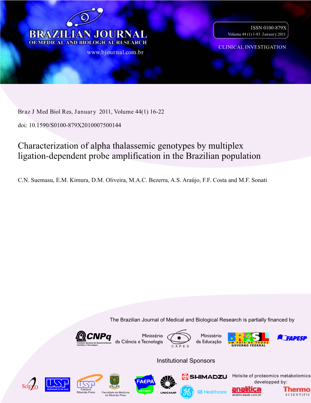 Characterization of Alpha Thalassemic Genotypes by Multiplex Ligation-Dependent Probe Amplification in the Brazilian Population