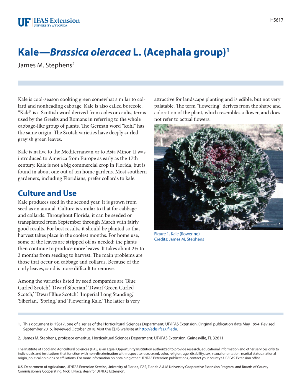 Kale—Brassica Oleracea L. (Acephala Group)1 James M