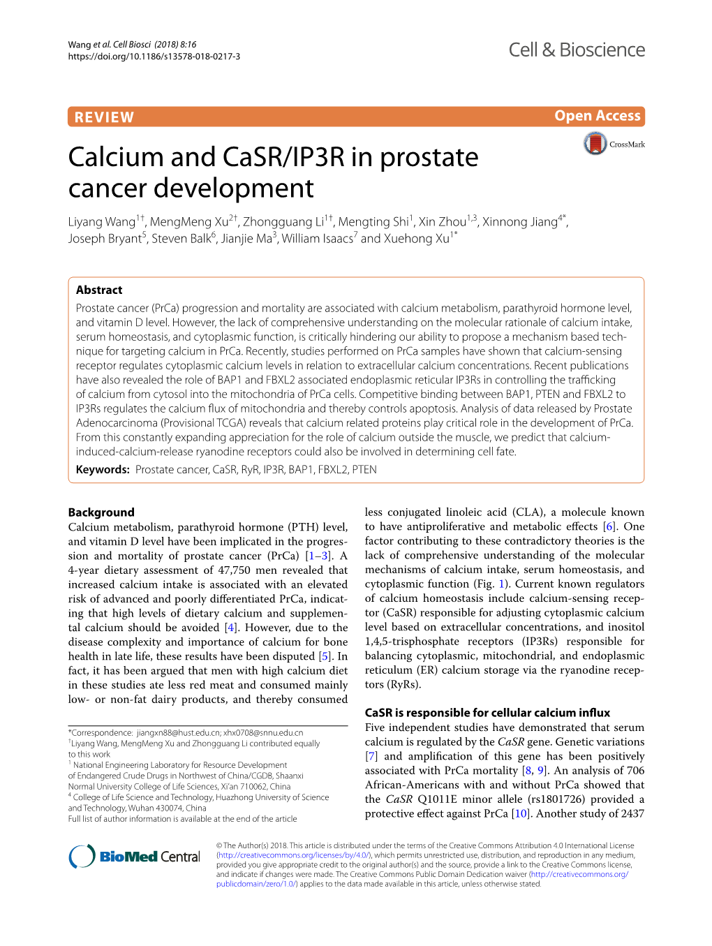 Calcium and Casr/IP3R in Prostate Cancer Development
