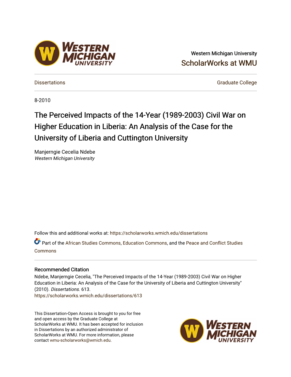 Civil War on Higher Education in Liberia: an Analysis of the Case for the University of Liberia and Cuttington University