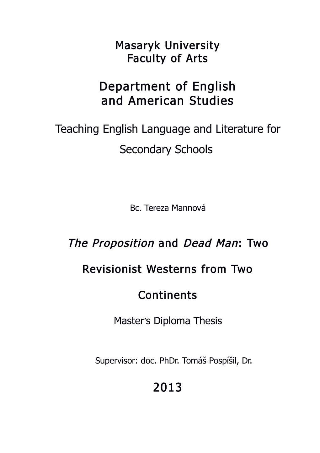 Department of English and American Studies 2013
