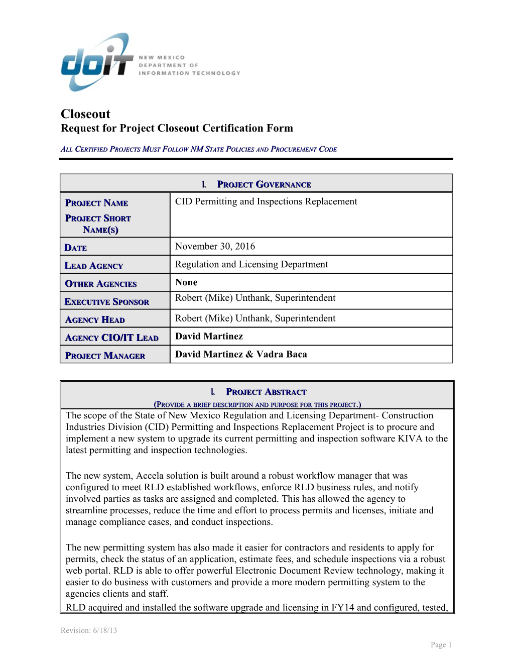 Request for Project Closeout Certification Form s2