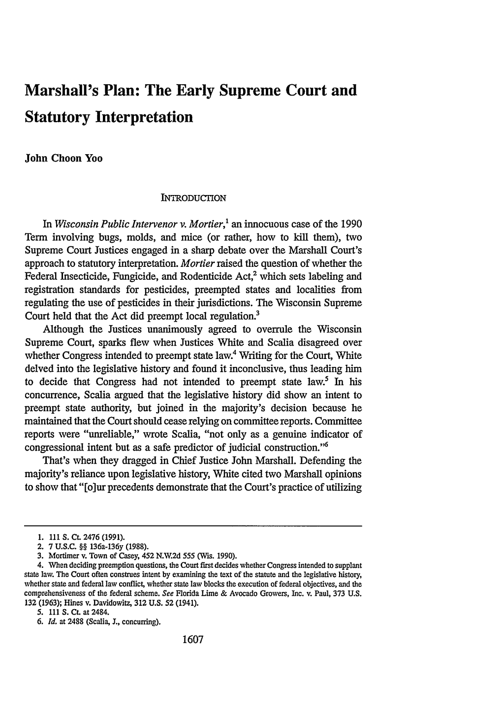 Marshall's Plan: the Early Supreme Court and Statutory Interpretation