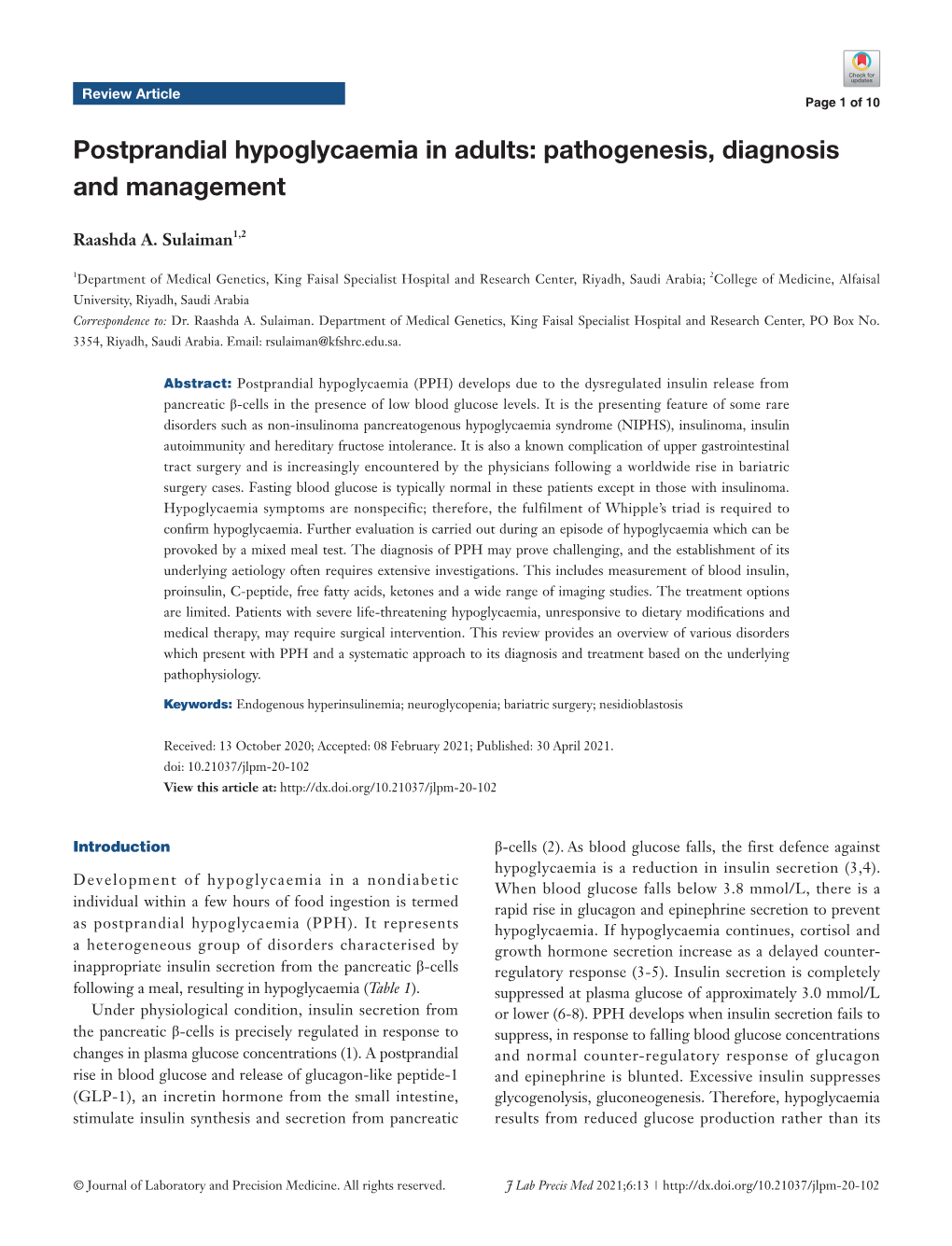Postprandial Hypoglycaemia in Adults: Pathogenesis, Diagnosis and Management