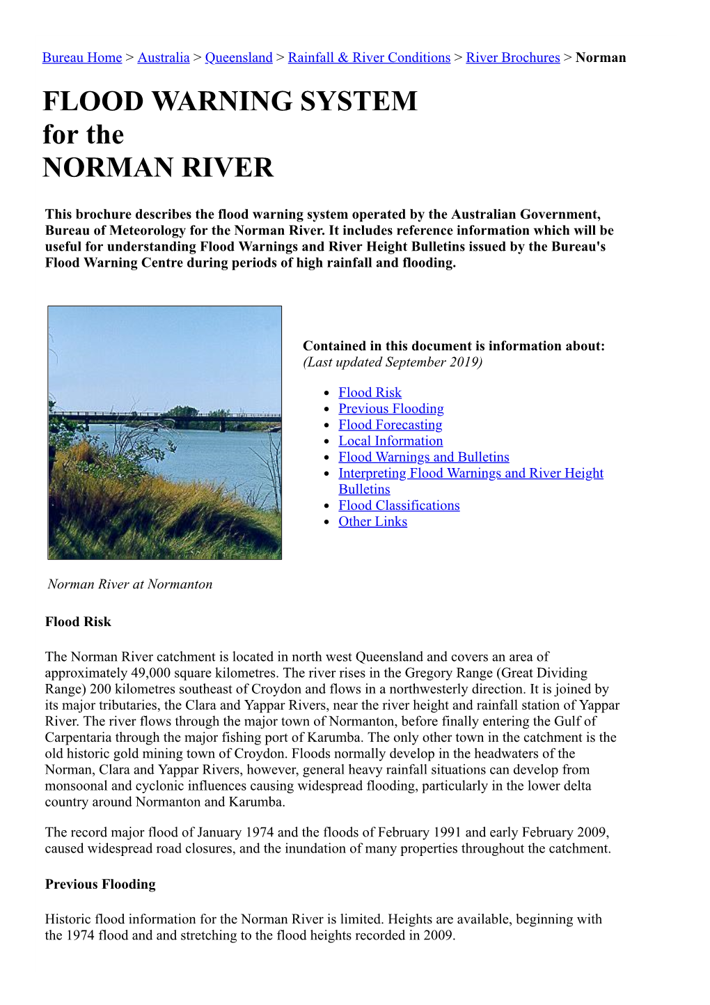 FLOOD WARNING SYSTEM for the NORMAN RIVER